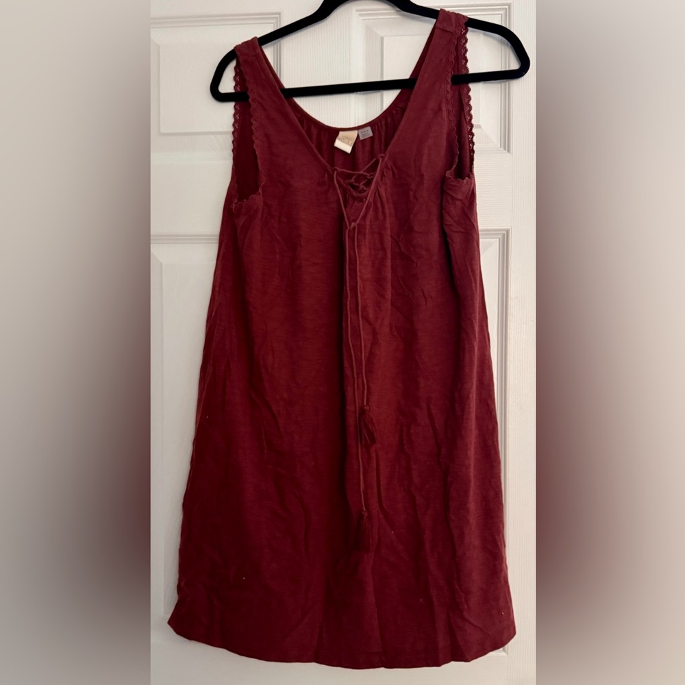 Roxy Maroon Sleeveless Dress with Lace-Up Detail, size medium